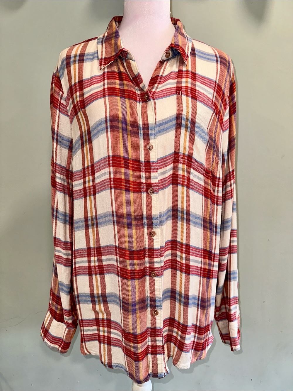 Lucky Brand Red, Blue and Cream Plaid Shirt